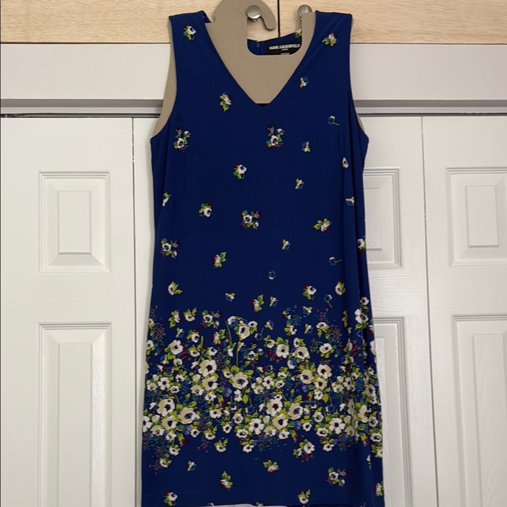 Karl Lagerfeld Blue Sheath Midi Dress V-Neck Sleeveless